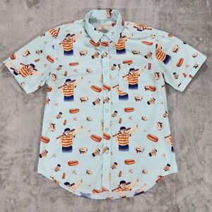 The Sandlot RSVLTS Shirt Mens Medium Blue Hot Dog Smores Button Up Short Sleeve